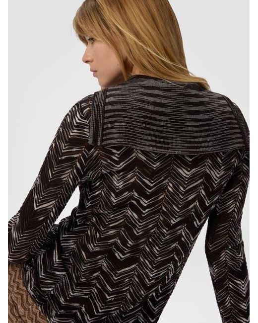 Missoni Black High-Neck Buttoned Sweater With Chevron Pattern