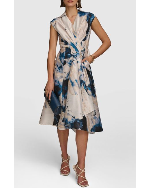 Donna Karan Multicolor Print Midi Wrap Dress