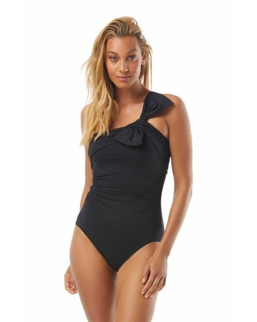 Carmen Marc Valvo Blue Ruched One Shoulder One Piece Swimsuit