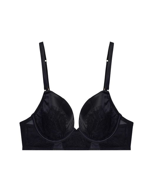 Playful Promises Melina Eyelash Lace & Satin Underwire Bra in Black | Lyst