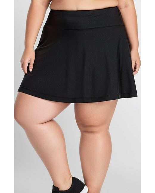 Calypsa Black Plus Size Flowy Swim Skirt With Shorts