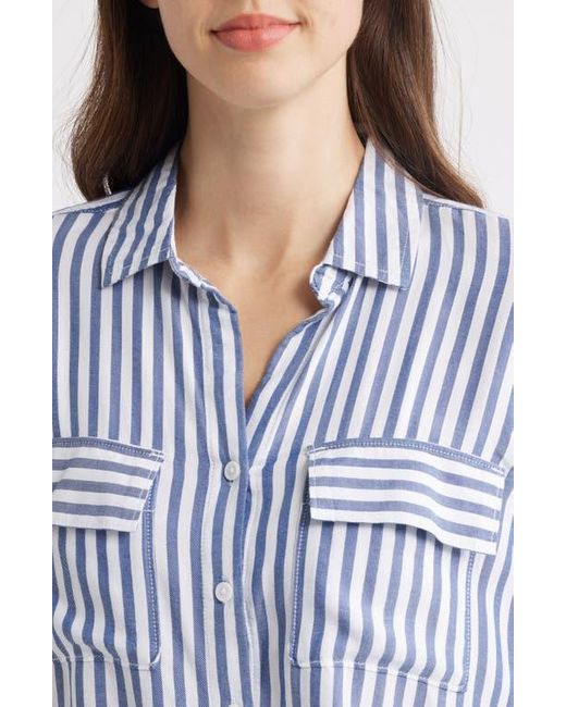 Beach Lunch Lounge Blue Fallon High-Low Button-Up Shirt
