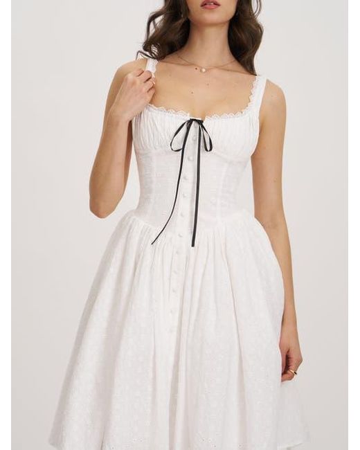 Miss Circle White Madison Cotton Eyelet Square Neck Midi Dress