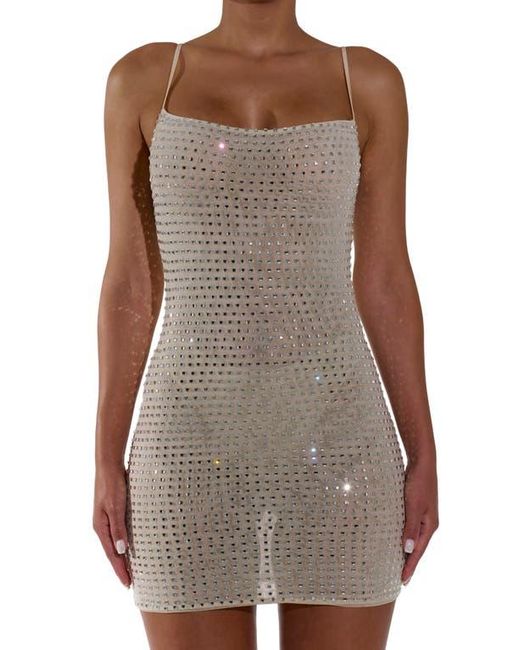 Naked Wardrobe White Crystal Bodycon Mesh Minidress