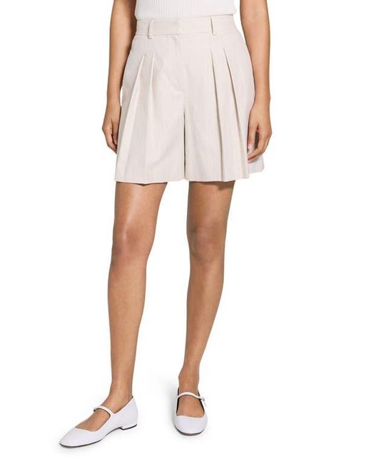 Theory White Pleated Front Shorts