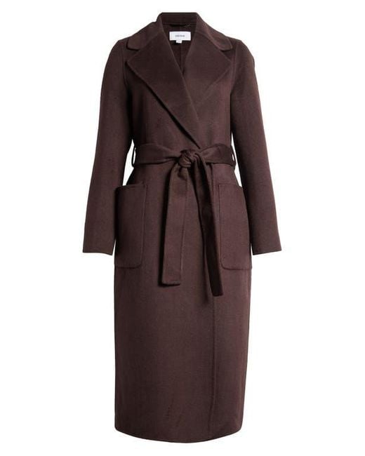 Reiss Black Lucia Tie Waist Wool Blend Coat