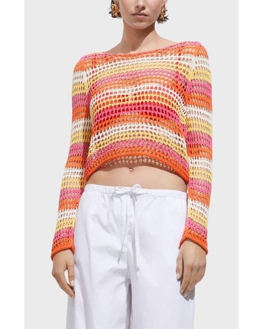 Mango Red Stripe Boxy Openwork Sweater