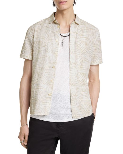John Varvatos White Loren Short Sleeve Cotton Seersucker Button-up Shirt for men