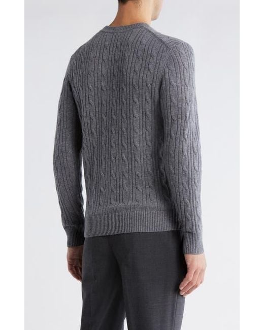 Boss Gray Hetico Cable Stitch Virgin Wool & Cashmere Sweater for men