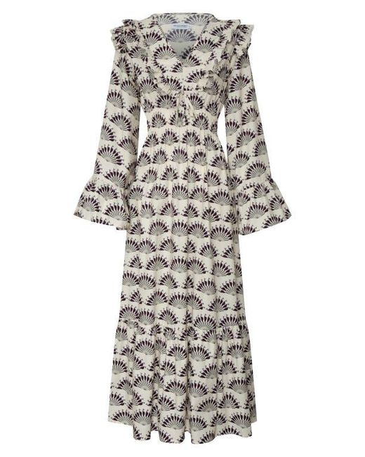 The Lulo Project White The Chaos Petal Print Long Sleeve Maxi Dress