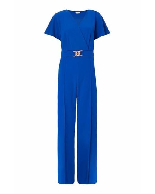 Quiz Blue Scuba Crepe Wrap Front Palazzo Jumpsuit