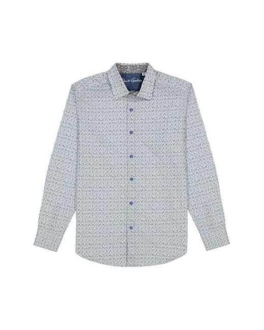 Robert Graham Blue Lenox Geo Print Stretch Cotton Button-Up Shirt for men