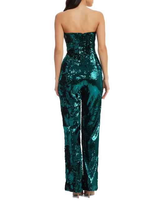 Dress the Population Green Andy Sequin Strapless Jumpsuit