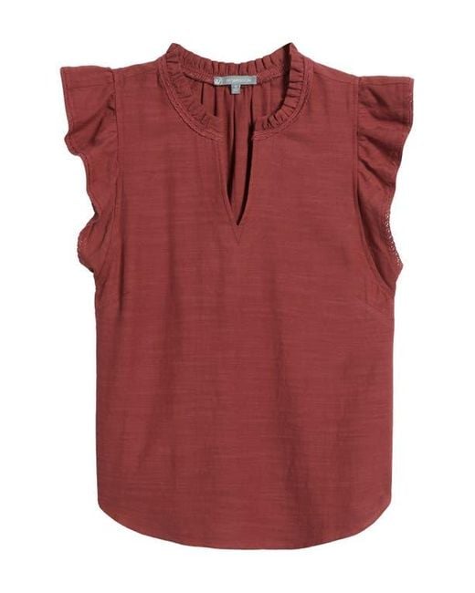 Wit & Wisdom Red Flutter Sleeve Jersey Top