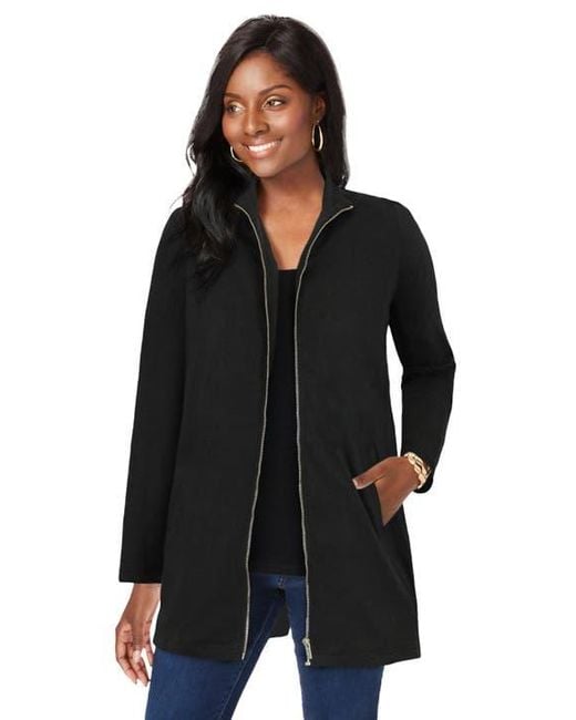 Jessica London Black Stretch Cotton Zip Front Hi-Low Jacket