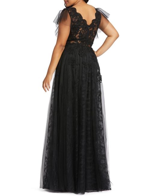 Mac Duggal Lace Illusion Tulle Gown in Black - Lyst