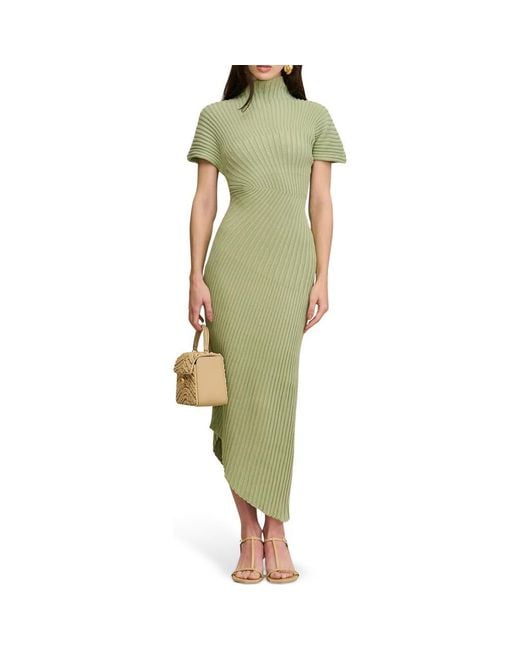 Cult Gaia Women's Green Chrysta Turtleneck Rib Midi Sweater Dress
