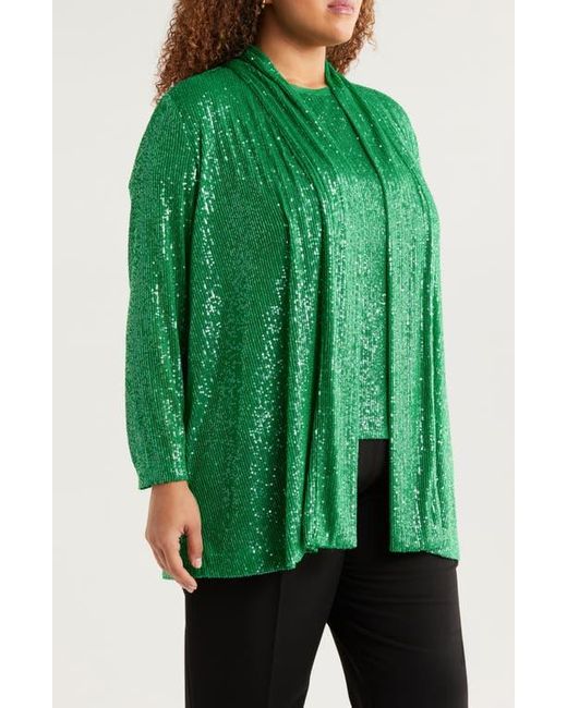 Anne Klein Green Sequin Draped Open Front Cardigan