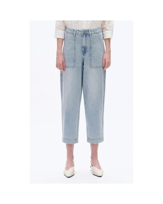 Bayeas Blue Utility Super High Waist Crop Barrel Jeans