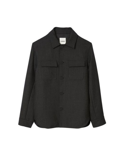 Sandro Blue Wool Overshirt With Pockets for men