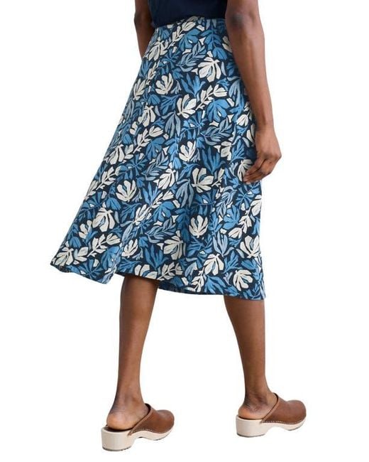 Seasalt Cornwall Blue Rose A-Line Stretch Organic Cotton Midi Skirt