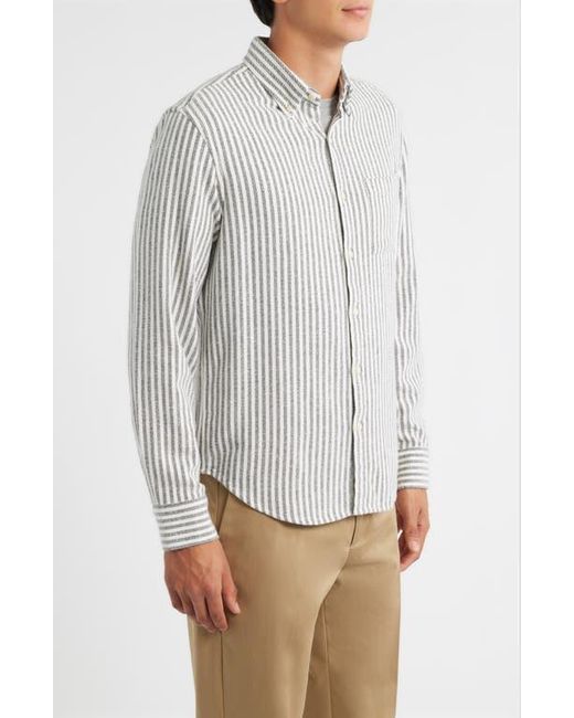 Alex Crane Gray Cloud Stripe Organic Cotton Flannel Button-Up Shirt for men