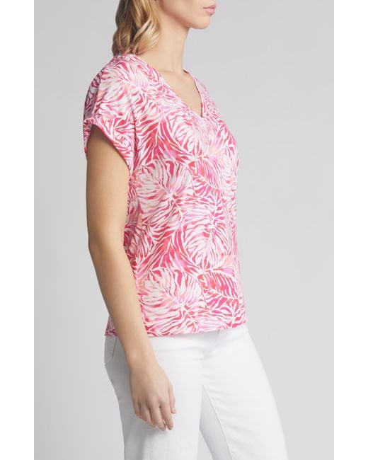 Tommy Bahama Red Kauai Monstera Mirage Cotton Blend Top