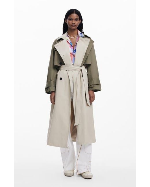 Desigual Natural Colorblock Two-Piece Trench Coat