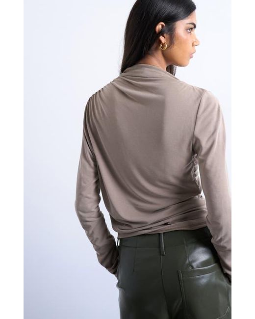 TOPSHOP Gray Ruched Long Sleeve Top