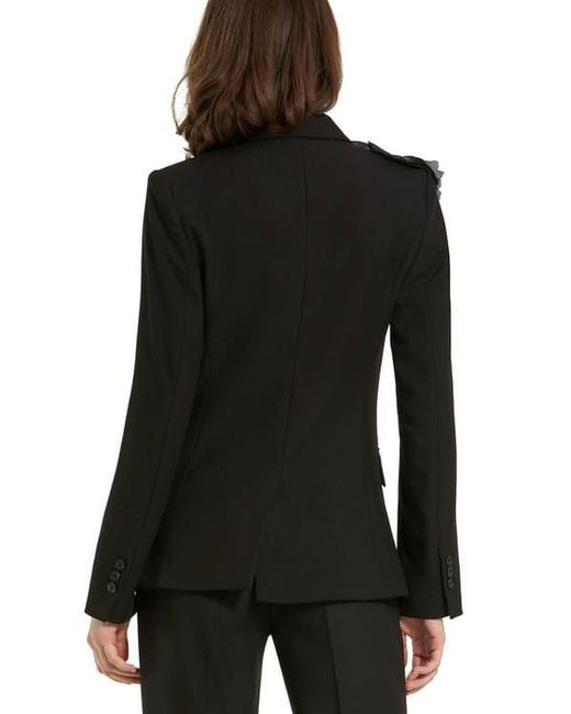 Mac Duggal Black Classic Crepe Blazer Jacket With Flower