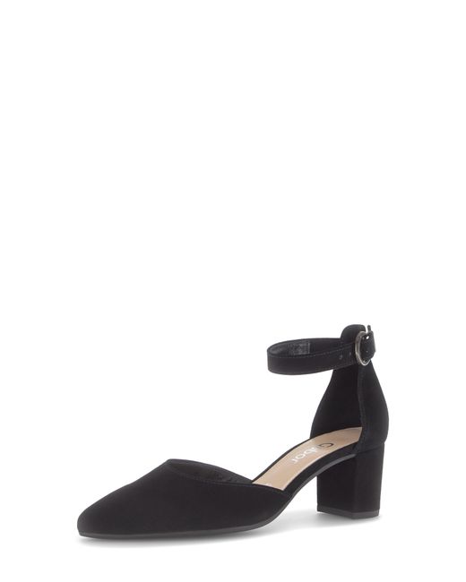 Gabor Black Ankle Strap Almond Toe Pump