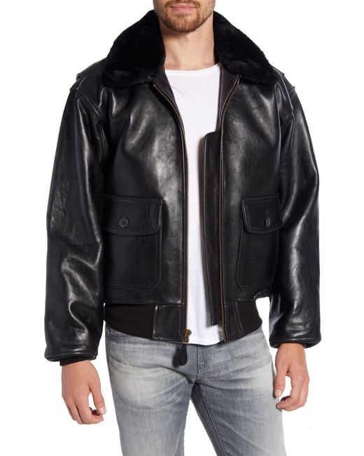 Schott Nyc Leather Wings Of Gold Genuine Shearling Collar G-1 Flight ...
