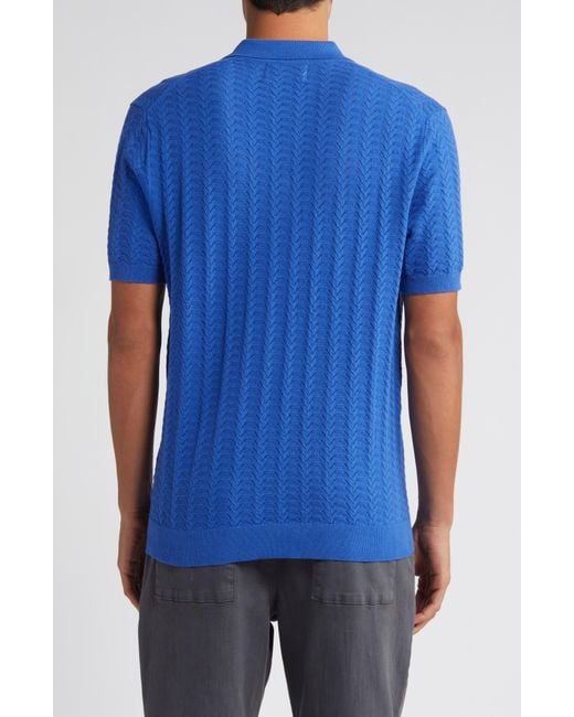 Wax London Blue Tellaro Pointelle Short Sleeve Button-up Sweater for men