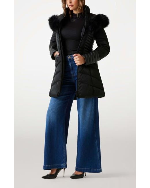 Guess Black New Oxana Mixed Media Puffer Coat