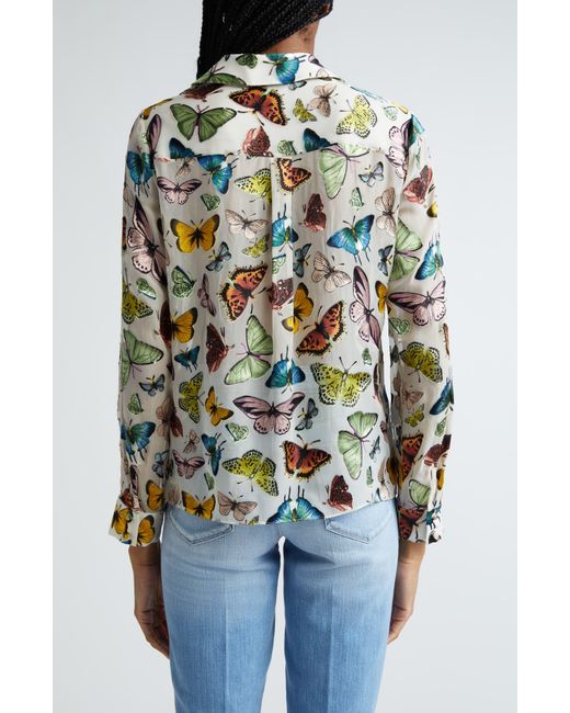 Alice + Olivia White Alice + Olivia Eloise Butterfly Print Button-up Shirt