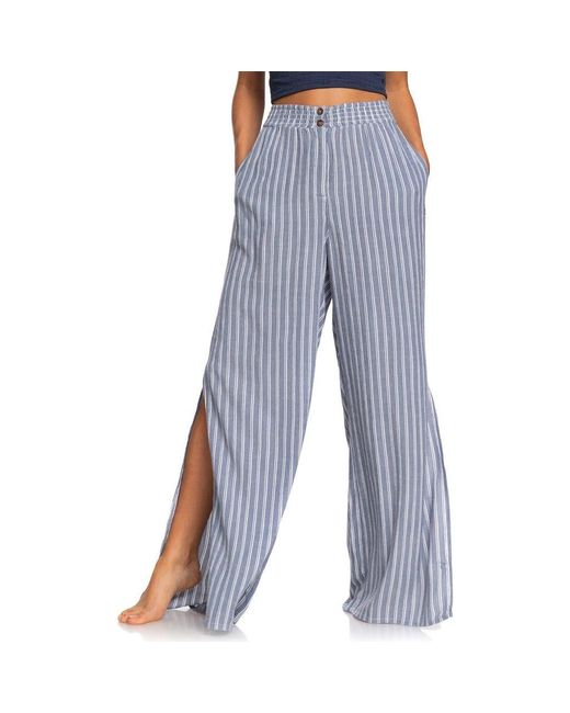 Roxy Blue Keep Your Dreams Stripe Split Wide Leg Pants