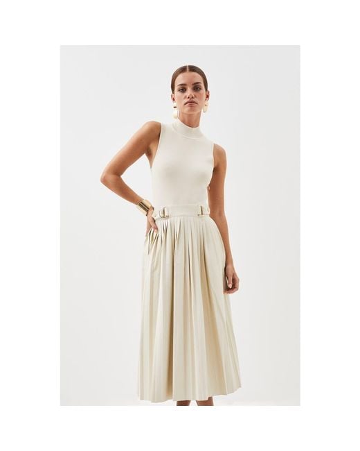 Karen Millen Women's Natural Pu Detailing Sleeveless Midi Dress Karen Millen Women's Natural Pu Detailing Sleeveless Midi Dress