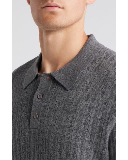 Wax London Gray Naples Diamond Ribbed Cotton & Cashmere Polo Sweater for men