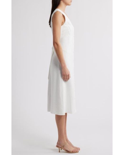 Charles Henry White Button-Up Midi Dress