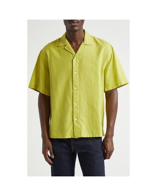 The Elder Statesman Green Silk & Cotton Jacquard Camp Shirt for men
