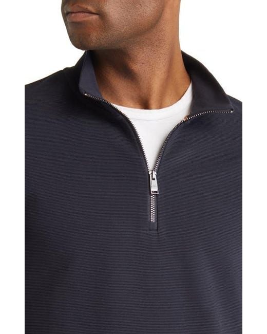 Boss Blue Sidney Ottoman Knit Quarter Zip Sweatshirt for men