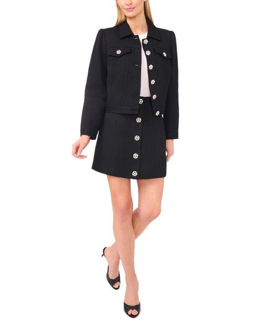 Cece Blue Crystal Floral Button Jacket