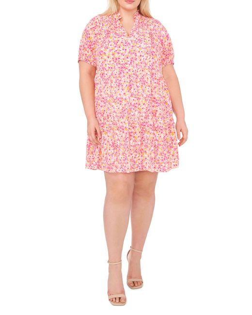 Cece Pink Floral Print Babydoll Dress