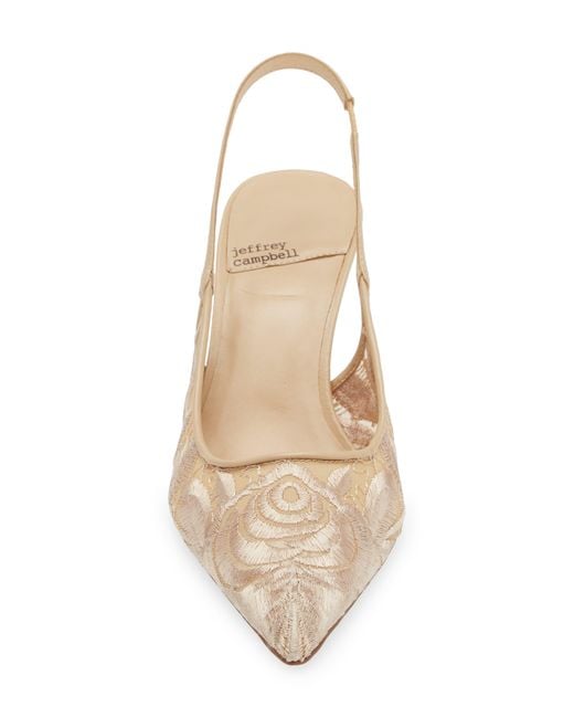 Jeffrey Campbell Natural Lofficele Embroidered Mesh Slingback Pointed Toe Pump