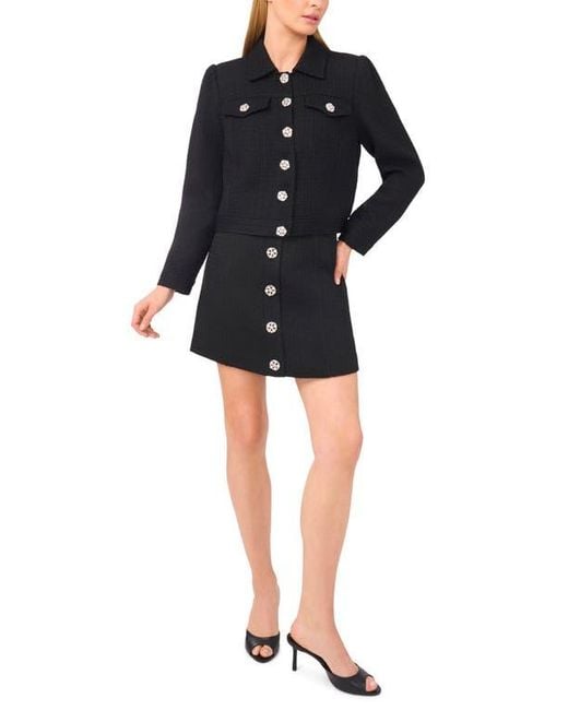 Cece Blue Crystal Floral Button Jacket