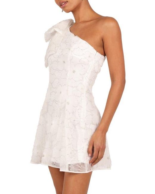 Petal & Pup White Ashly Beaded Floral One-Shoulder Cocktail Minidress