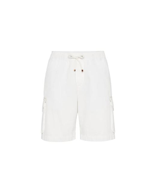 Brunello Cucinelli White Bermuda Shorts With Cargo Pockets for men