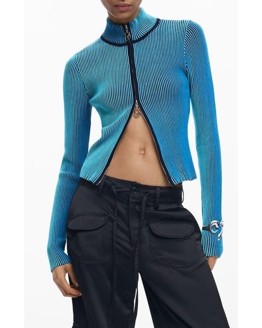 Desigual Blue Front Zip Rib Jacket
