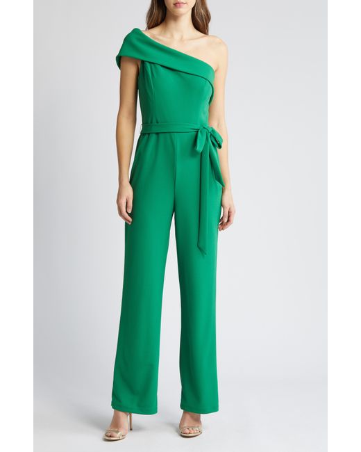 Marina Green One-shoulder Belted Jumpsuit