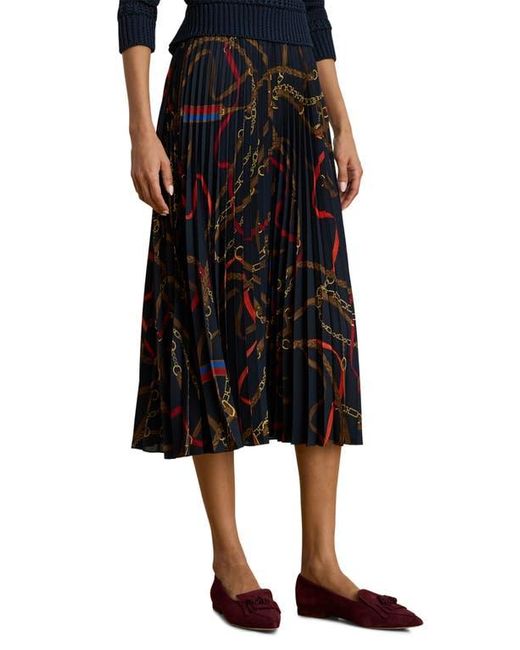 Ralph Lauren Black Belting Print Pleated Georgette Skirt